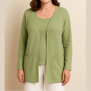 NWT EILEEN FISHER Silk Cotton 2-Piece Cardigan & Shell Set Green Large Petite